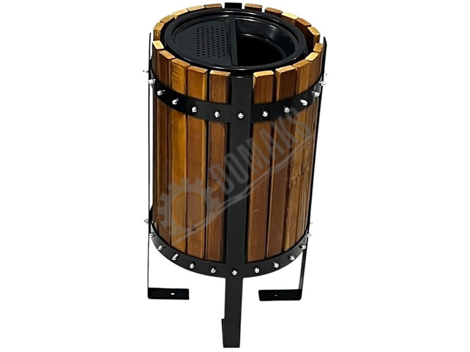 PARK GARDEN GARBAGE BIN WOODEN CYLINDER WITH OUTER FRAME AND GRILL LID 1802 SERIES
