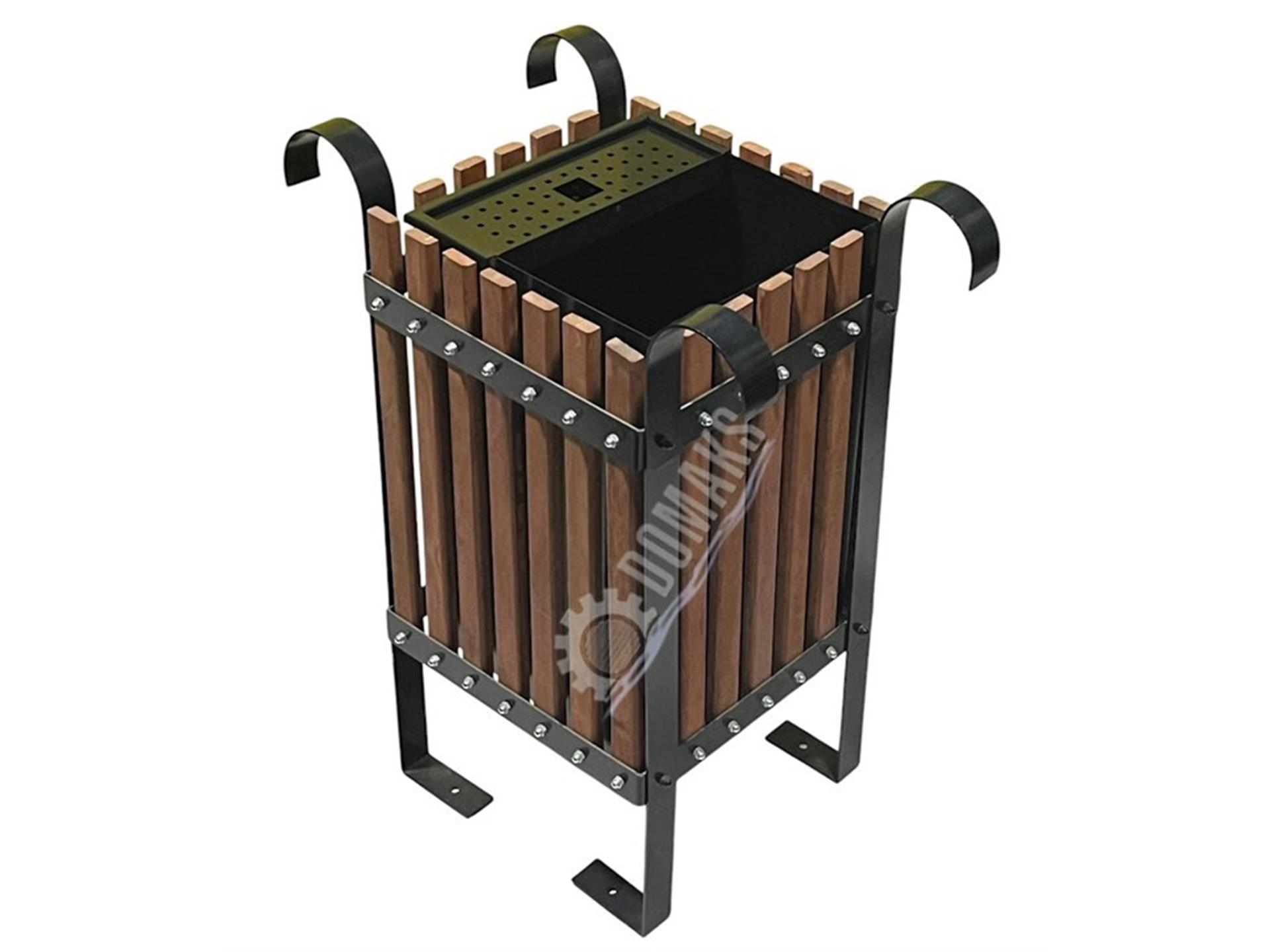 سلة مهملات الحدائق والمتنزهات خشبية مربعة الشكل مع سلة دائرية سلسلة 1556-1