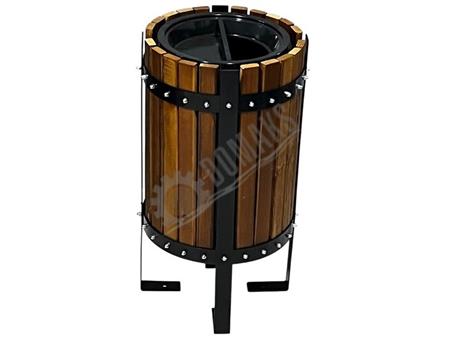 PARK BAHÇE ÇÖP KOVASI AHŞAP SİLİNDİR DIŞ ÇERÇEVELİ  YARIM KAPAKLI  1801 SERİ